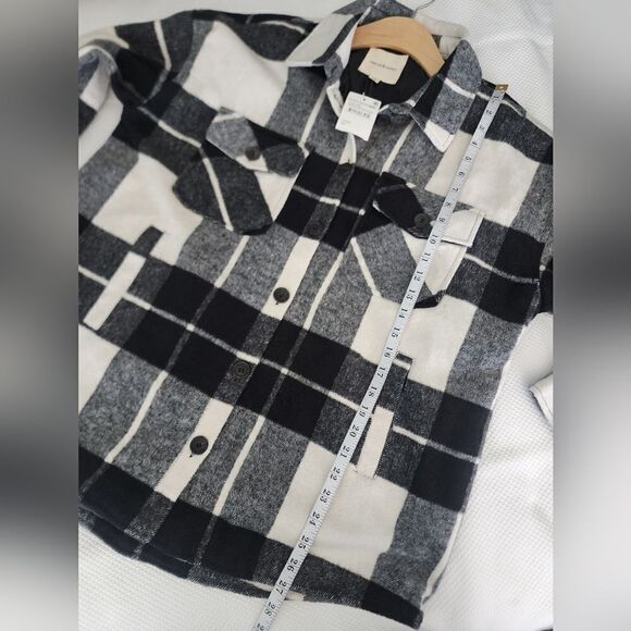 Thread and Supply shacket shirt jacket plaid front pockets size L black & cream - Picture 4 of 11